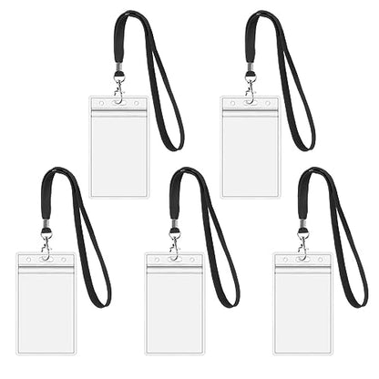 5Pack ID Badge Holder with Black Lanyards,Heavy Duty Vertical Card Holder | Transparent ID card holder with lanyards, 3.58" L x 2.5" W Badge ID name card holder,18Inch black lanyards - color: 5 Black Lanyards