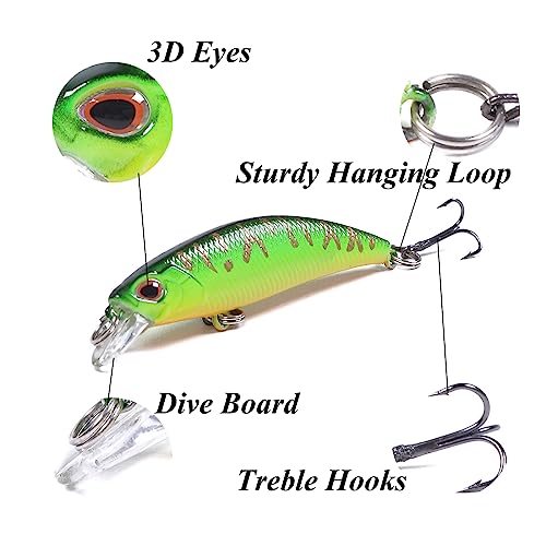 Jerk Baits for Bass Fishing, Jerkbait Fishing Lures, Minnow Lures Jerk Bait for Freshwater/Saltwater Fishing Lures for Trout Pike, 5pcs/10pcs with Box - color: C:2.56in/0.15oz/10pcs