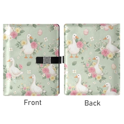 Easter Ducks Flowers Eggs Leaves A5 PU Leather Refillable Binder,Business Notebook Travel Planner with Expandable Pockets,6-Ring,Pen Storage & Easy-Clean Surface for Daily Use - color: Easter Ducks Flowers Eggs Leaves