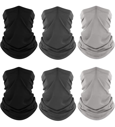 Fuinloth Neck Gaiter, 6 Pack Cooling UV Protection Bandana Face Mask Gator | Breathable Sweat Wicking, UPF 50, Sun Wind Dust Shield, Quick Dry & Washable, 95% Polyester 5% Spandex - color: 2 Black+2 Gray+2 Light Gray