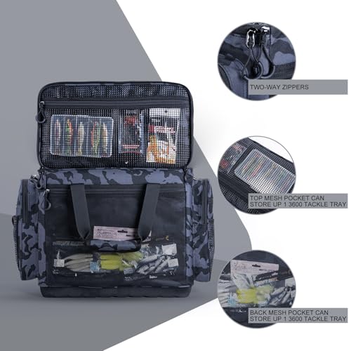 Goture Large Tackle Bag,Store Up to 8PCS 3700 Plus 4PCS 3600 Tackle Trays(Not Included),Water Resistant Saltwater Gear Storage Big Fishing Bag with EVA Bottom,Gifts for Men(21.65"x11.8"x15.16") - color: A1 Camo 2 Extra Large Without Trays