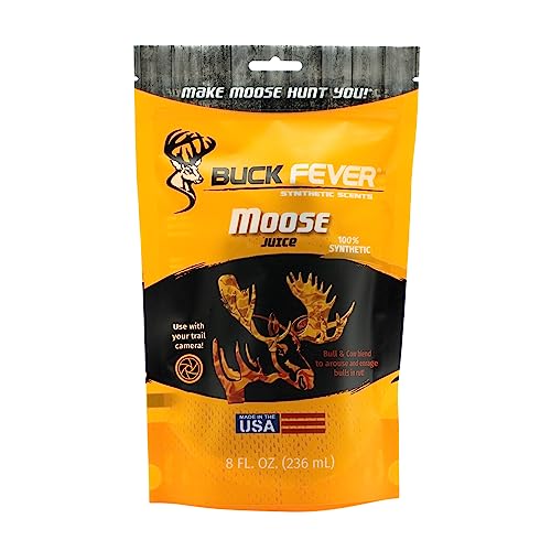 Buck Fever Moose Juice, Syntheticly Formulated Moose Attractant - Non-Spoiling Synthetic Bull Scent for Outdoor Trail Camera - Early Season Mature Buck Hunting Scents - size: 8 Fl Oz (Pack of 1)