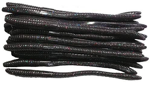 20 Pcs 6.25" Drop Shot Finesse Worms (Scented, Floats) Soft Plastic Baits for Bass Fishing - color: Night Ops