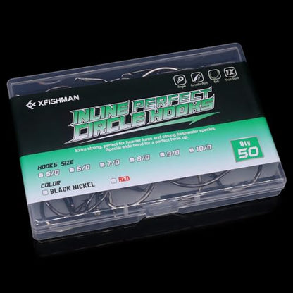 XFISHMAN-Inline-Circle-Hooks-Saltwater-Freshwater-for-Catfish-Tuna-Bass-Octopus-Hooks-Big-Hook-Fishing 50 Pack - color: Black, size: 5/0 50-Pack