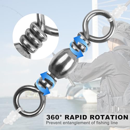 Barrel Swivels Fishing Tackle, 50/100pcs Rolling Ball Bearing Fishing Swivels with Stainless Steel Solid Ring Fish Line Connector Accessories for Saltwater Freshwater - size: 5/0 - 154 LB