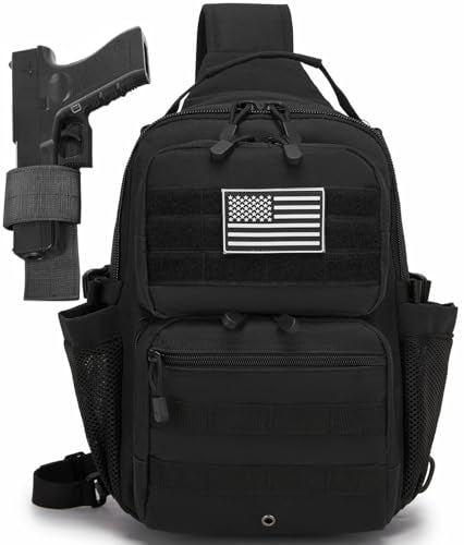 Tactical Sling Backpack Holster Range Shoulder Bag 15L Crossbody Bag Water Bottle Holder Radio Pouch 6 Elastic Slots - color: Black