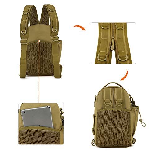 HUNTVP Fishing Sling Bag Lightweight Tackle Bag Small Fishing Backpack Tactical Shoulder Sling Bags for Men with Rod Holder - color: Brown2