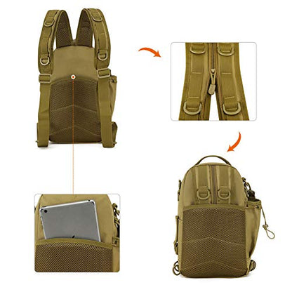 HUNTVP Fishing Sling Bag Lightweight Tackle Bag Small Fishing Backpack Tactical Shoulder Sling Bags for Men with Rod Holder - color: Brown2