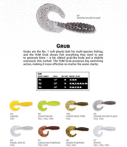 YUM Grub Multi-Species Curly-Tail Swim-Bait Fishing Lure - color: Green Pumpkin, size: 3"