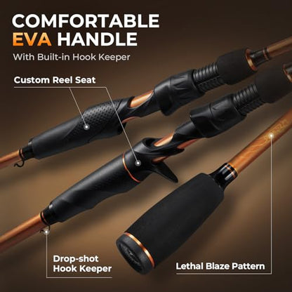 KastKing Lethal Blaze Twin-Tip Fishing Rods, IM6 Graphite Blanks Casting & Spinning Rods, 2-Piece Rod with Extra Tip, PTS Power Transition System, Ideal for Bass, Freshwater & Inshore Fishing - size: 7'4''- H (2pcs + Extra Tip), style: Cast