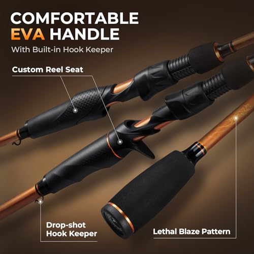 KastKing Lethal Blaze Twin-Tip Fishing Rods, IM6 Graphite Blanks Casting & Spinning Rods, 2-Piece Rod with Extra Tip, PTS Power Transition System, Ideal for Bass, Freshwater & Inshore Fishing - size: 7'2''- MH (2pcs + Extra Tip), style: Cast