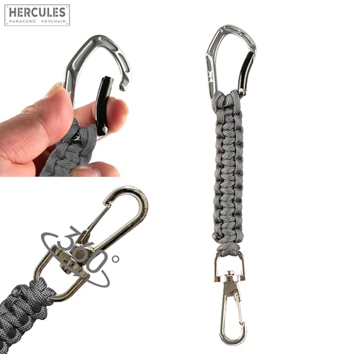 HERCULES Paracord Keychain Set – 2 Pack Lanyard Rope with Aluminum Clip, Durable Paracord Wrist Strap for Outdoor Activities, Gray - style: Gray