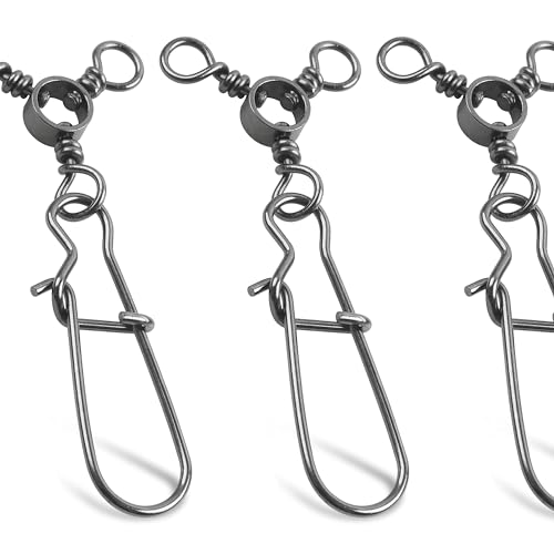 OROOTL 3 Way Snap Swivels Fishing Tackle, 50pcs Three Way Swivel with Duo Lock Snap Stainless Steel Cross Line Barrel Triple Swivels Snaps Connector for Saltwater Freshwater Fishing - size: 1#_83lb-50pcs