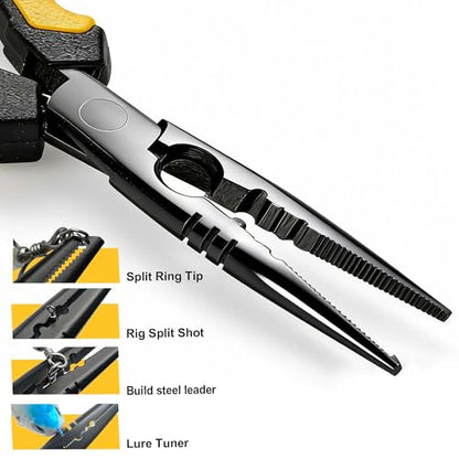 7-inch Fishing Pliers with Rust-resistant Teflon Coating, Fresh/Sea Fishing Tools, Comfortable Grip Fishing Gear for Fishing Trips - style: 7" Split Ring Nose