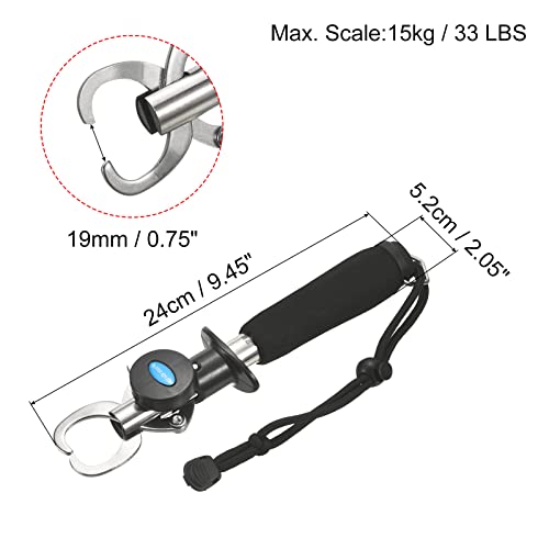 PATIKIL Fish Lip Gripper with Scale Max 33 LB Stainless Steel Fish Grip Grabber Holder with Strap Measure Tape for Fishing, Black