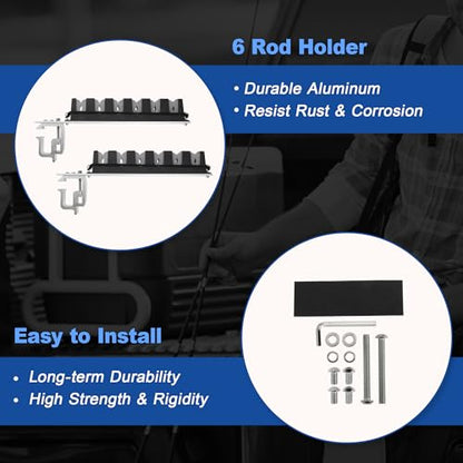 2X Aluminum Fishing Rod Holder for Truck Bed, Capacity, Stable C-Clamp Mount, Fishing Pole Storage Rack Holder for Truck Pickup Boat