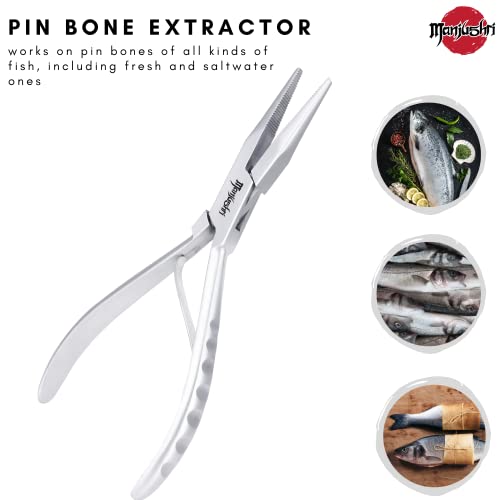 Manjushri Precision 6 Inches Fish Pin Bone Pliers Tweezers for Removing, Plucking and Pulling Pin Bones (Silver) - color: Silver