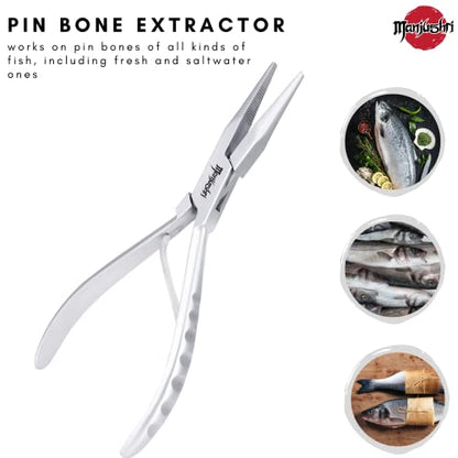 Manjushri Precision 6 Inches Fish Pin Bone Pliers Tweezers for Removing, Plucking and Pulling Pin Bones (Silver) - color: Silver