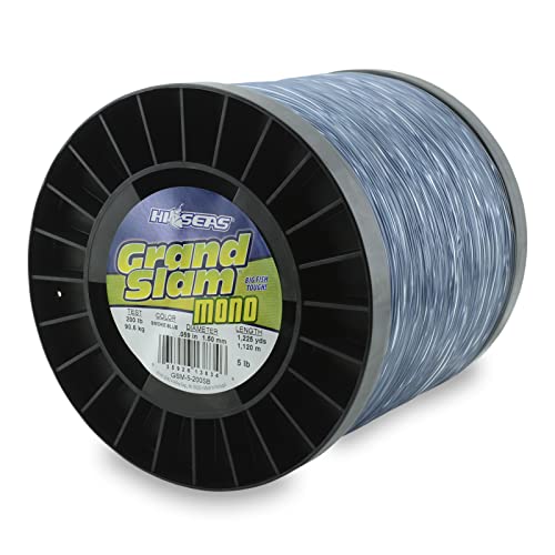 HI-SEAS Grand Slam Monofilament Fishing Line - Strong & Abrasion Resistant in Clear, Pink, Green, Smoke Blue, Fluorescent Yellow Freshwater & Saltwater - 5 lb Spool - color: Smoke Blue, style: 200 Lb Test, 1.50 Mm Dia, 1225 Yd