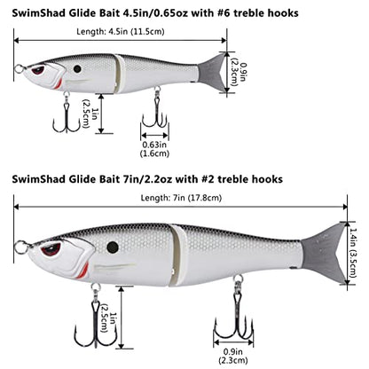 Bassdash SwimShad Glide Baits Jointed Swimbait Bass Pike Salmon Trout Muskie Fishing Lure,3-Pack - color: White Shad + Threadfin + Blue Gold, size: 4.5in/0.65oz