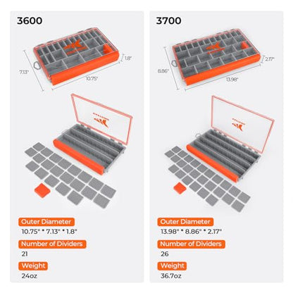 KastKing HyperSeal Waterproof Tackle Box, Waterproof 3600 and 3700 Tackle Trays, Fishing Tackle Box Organizer with Removable Dividers, Lure Box and Terminal Tackle Storage - size: 3600 (1 Pack) & 3700 (1 Pack)