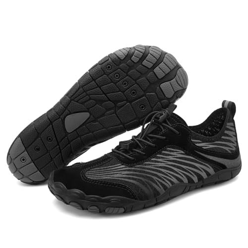 UBFEN Water Shoes for Men Women Quick Dry Swim Aqua Socks | Lightweight Barefoot-style Fit, Rubber Sole, Hiking, Fishing, Kayaking, Beach, Pool, Boating, Diving And Water-to-land Wear - color: H Black/Grey, size: 7.5 Women/6.5 Men