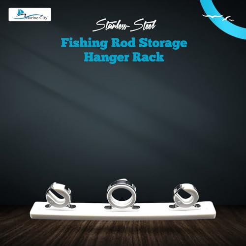MARINE CITY Fishing Rod Storage Hanger Rack, 3-Rod Reel with White Poly Board, 316 Stainless Steel, Length 2.71 Inches for Boats Yachts Cars & Marine Use - color: 3 Rod (Stainless-Steel, Silver)
