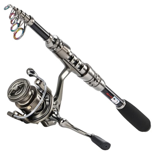 Sougayilang Fishing Rod and Reel Combo – 5.9FT Telescopic Carbon Fiber Fishing Pole with 12+1 BB Spinning Reel, Saltwater Freshwater Kit - color: 5.9FT- Fishing Rod and Reel
