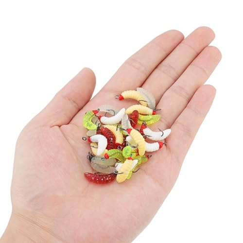 30pcs Soft Maggot Baits Fake Bread Worms, Silicone Baits Bread Worm Fishing Lure, Soft Maggots Fishing Bait for Crappie Bass Trout