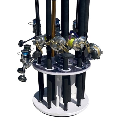 Rush Creek Creations Reel Salty Waterproof Marine Grade 16 Rolling Fishing Rod Holder Dock/Garage Storage Rack, Father's Day Gift, Gift for Dad and Grandpa, Gray/White, 29.8" L x 11.6" W x 30.9" H - style: Spinning Rod Rack