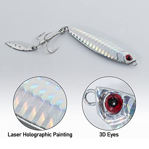 Dr.Fish 5 Pack Metal Jigging Spoon Saltwater Fishing Jigs Spoons Lures Casting Vertical Diamond Jig Lures Freshwater Bass Striper Mackerel Halibut - size: 1/2oz-Hook 6#