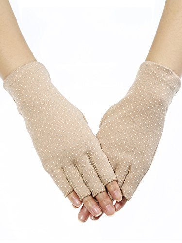 Maxdot Sun Gloves for Women UV Protection Fingerless Non Slip Sunscreen Driving Gloves for Summer Outdoor - style: Khaki-1