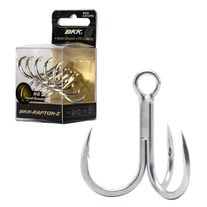 BKK Raptor-Z Treble Hook | 4X | Saltwater Corrosion Resistant Bright Tin Coating | Hand Ground Point | Heavy Duty Lure Hook, Popping, Stickbaits - size: 2/0#