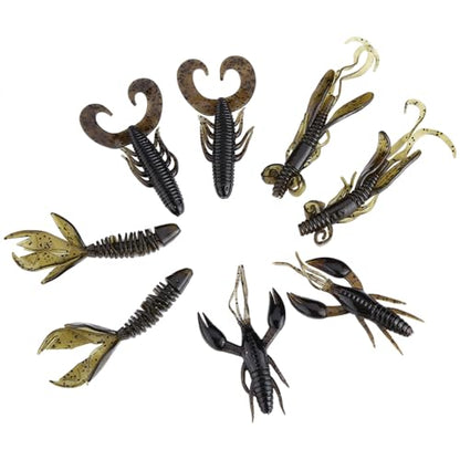 Soft Silicone Crawfish Lures Kit, 25Pcs Saltwater Fishing Lures Shrimp Baits Set for Bass Fishing, Fishings Bait for Freshwater Saltwater Gifts - color: Coffee