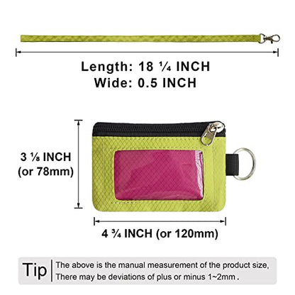 CHENSPRX Minimalist RFID Blocking Small Wallet with ID Window,WaterResistant Zip Id Case Wallet with Lanyard Keychain for Cards,Cash,Travel,Women,Men - color: RoguePink+YellowGreen