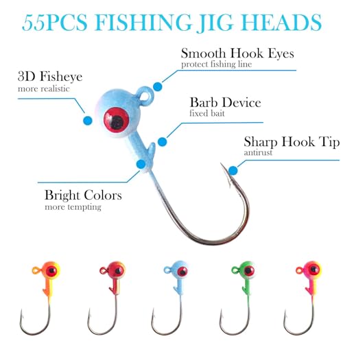 135 PCS Crappie Lures Kit - Crappie Jig Heads Fishing Hooks for Soft Plastic Lures for Trout Bass Walleye Bluegill Perch Catfish