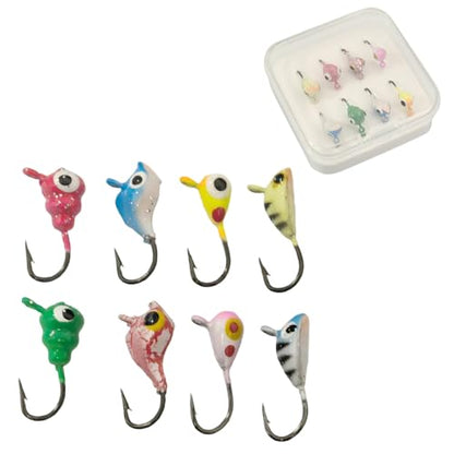 Ice Fishing Jigs Glow Fishing Bait Jigging Hook Kit Winter Metal Hooks for Crappie, Panfish, Walleye, Bluegills and Other Species - style: Style2-8pcs