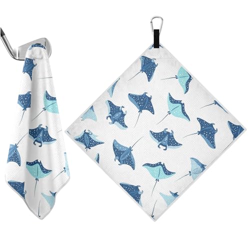 Fish White Pattern Magnetic Golf Towel for Golf Bags Microfiber Golf Accessories for Men Women with Carabiner Clip Attaches to Clubs and Carts, 17.7"x17.7"