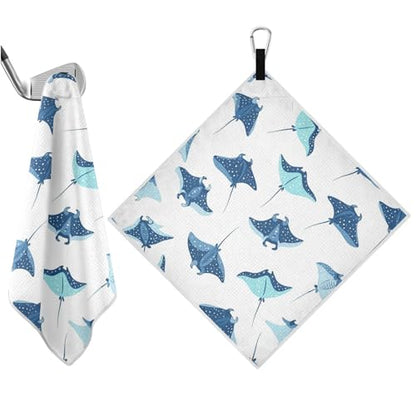 Fish White Pattern Magnetic Golf Towel for Golf Bags Microfiber Golf Accessories for Men Women with Carabiner Clip Attaches to Clubs and Carts, 17.7"x17.7"