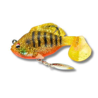 USA Bass Tackle - Hand Poured Underspin Gill - Weedless Gilly Paddletail Sleeper Swimbait with Bass-Tech Soft Plastic & Owner Mega Jig Hook Largemouth Smallmouth Spotted Bass - color: Sun Gill, size: 1/2