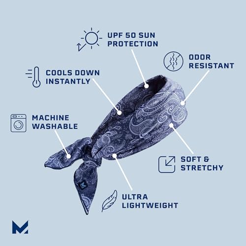 MISSION Cooling Bandana - Lightweight & Breathable - Cools Up to 2 Hours - UPF 50 Sun Protection - Machine Washable - color: Navy Paisley