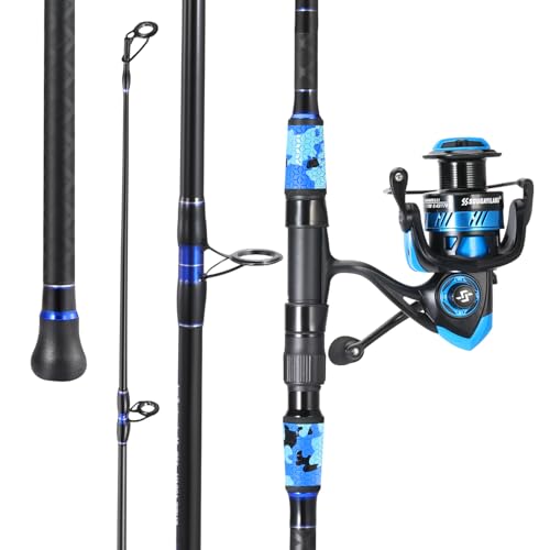 Sougayilang Surf Fishing Rod and Reel Combo, 4 Piece MH/H Saltwater Fishing Combo with 5000 Size Spinning Reel(12'/15') - color: gray, size: 11ft-Spinning-4Pc-Heavy
