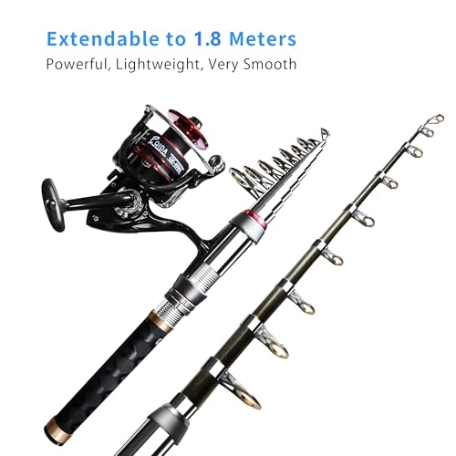 Fishing Pole Kit, Carbon Fiber Telescopic Fishing Rod and Reel Combo with Spinning Reel, Line, Bionic Bait, Hooks and Carrier Bag, Fishing Gear Set for Beginner Adults - size: 5.91FT/1.8M