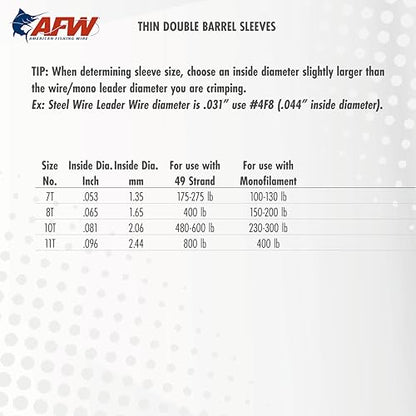 AFW Thin Wall Double Barrel Crimp Sleeves - Premium Fishing Copper Crimp Sleeve with Burr Free Black Finish, Enhanced Flexibility - Durable and Lightweight - Retail & Bulk Pack Available - color: Black, style: #7t/.053" - 1,000 Pc