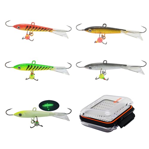 Alichino Ice Fishing Jig Set Ice Fishing Lures Micro Jig Head Hook Set for Panfish, Crappie, Walleye, Perch, Trout, Bluegill - color: 5pcs Balance Ice Lure Set
