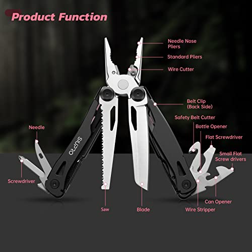 SIUPRO Multitool Pocket Knife for Men, Women, Tactical Multi Tool with Pliers, Saw, Screwdriver, All Self-Locking, Survival Gear With Clip and Pouch for Camping, Gifts Idea, Pink - color: Pink