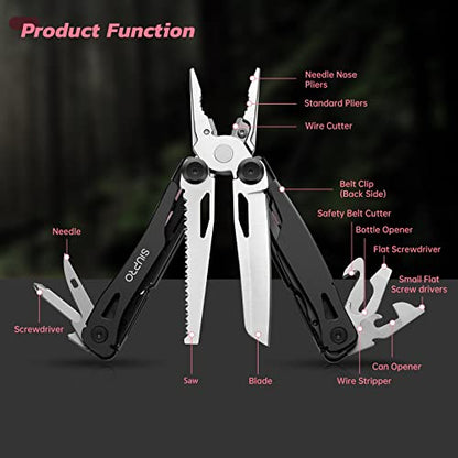 SIUPRO Multitool Pocket Knife for Men, Women, Tactical Multi Tool with Pliers, Saw, Screwdriver, All Self-Locking, Survival Gear With Clip and Pouch for Camping, Gifts Idea, Pink - color: Pink