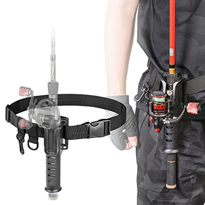 Fishing Rod Holder Belt - Adjustable Waist Wading Belts for Men with Portable Pole Inserter for Spinning Casting Reel, Outdoor Surf Kayak Fly Fishing Gear Accessories Wader Strap