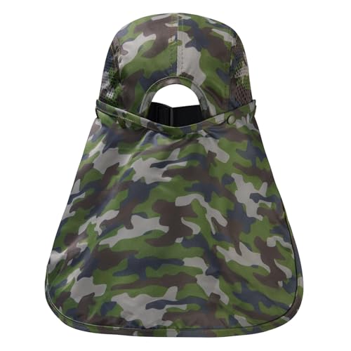 BASSDASH UPF 50+ Foldable Fishing Hat Baseball Cap with Removable Neck Flap Portable for Men Women Golf Hiking - color: Army Green Camo With Foldable Brim