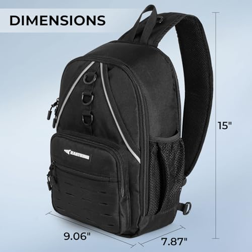 KastKing Karryall Sling Tackle Bag–Fishing Sling Pack,Fishing Backpack With Rod Holder,MOLLE System,Soft Bait & Gear Storage - color: A: Black